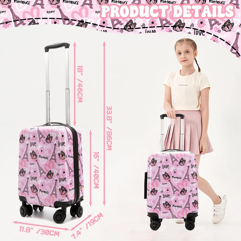 Esteemly Kid's Luggage Set 5 Piece Suitcase Set 16" Hardside Luggage with Spinner Wheels Girls Carry on Toddler Travel Rolling Suitcase with Neck Pillow Airline Approved - Image 2